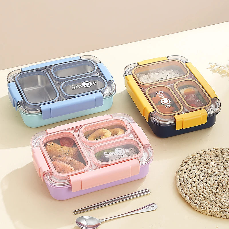 Stainless Steel Vacuum Lunch Box with 3 Compartments With Cutlery