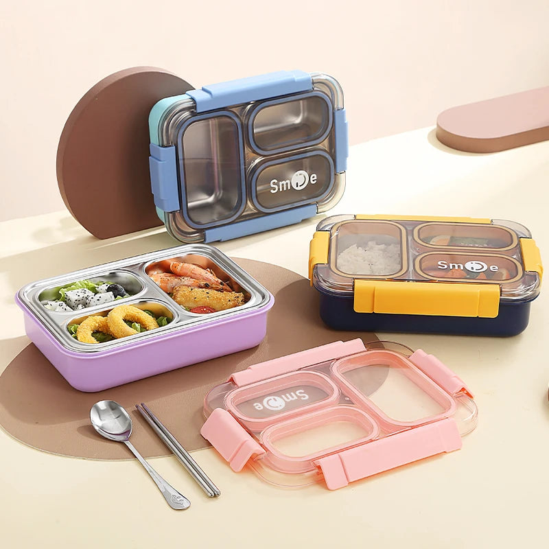 Stainless Steel Vacuum Lunch Box with 3 Compartments With Cutlery